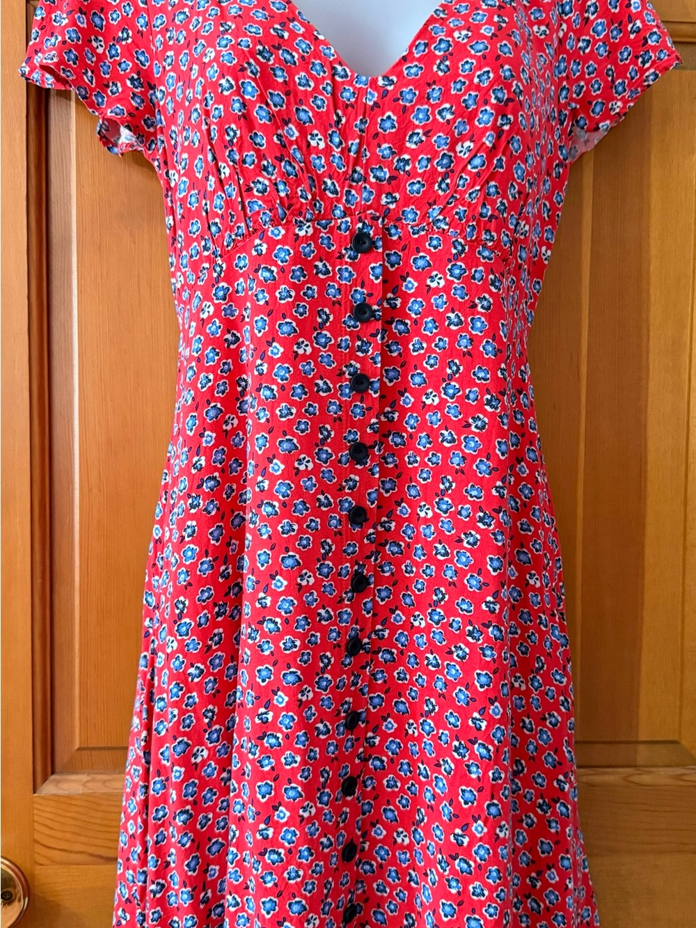 Red Floral Mini Dress with Button Front